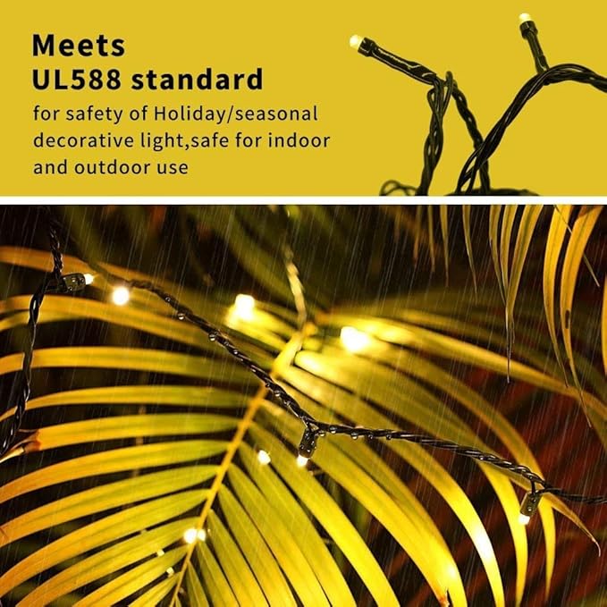Fairy Black String Lights with Memory Function. Extendable 33ft 100 LED Plug in Cozy Warm White Decorations for Christmas Xmas Tree, Garden, Party, or Home, creating magical indoor outdoor Ambiance
