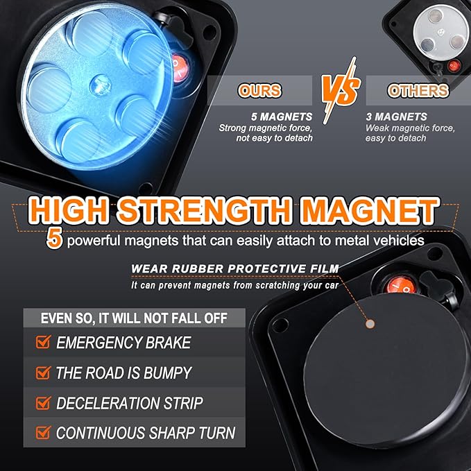 2PCS Magnetic Strobe Lights for Trucks Rechargeable LED Flashing Lights Wireless Portable LED Road Flares Marker Emergency Safety Warning Lights for Trucks Vehicles Car Tow RV(Amber White)