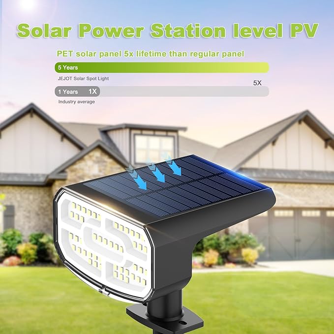 DAMINY Solar Spotlights Waterproof IP65,Auto On/Off,3000K 2 Lighting Modes Solar spot Lights for Garden,Pathway,Yard,Landscape-2 Pack