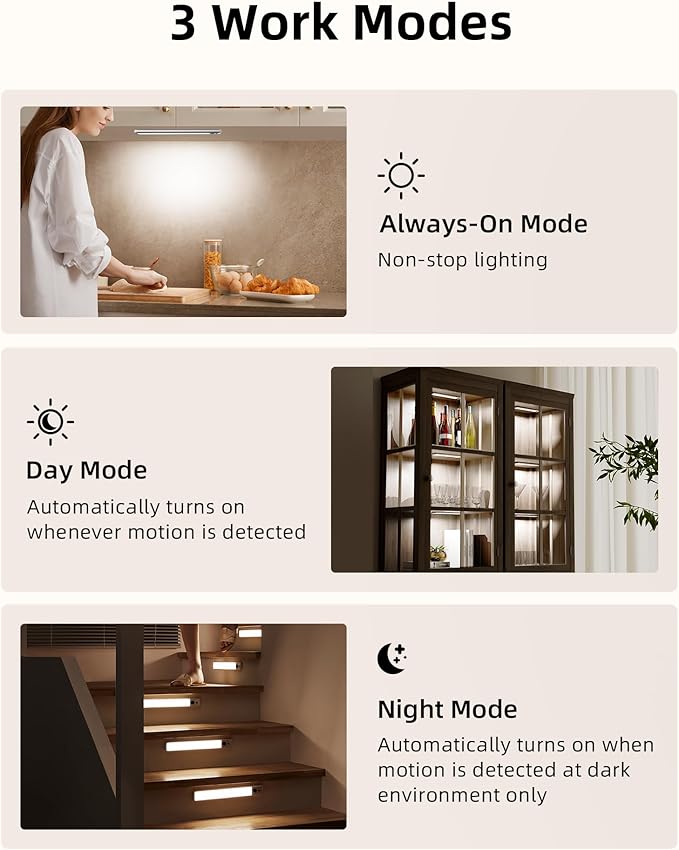 EZVALO Under Cabinet Lighting with Charging Station, Rechargeable Motion Sensor Light Indoor, Dimmable Closet Lights Wireless, 5700K, Motion Activated Under Counter Lights for Kitchen,Pantry(3 Pcs)