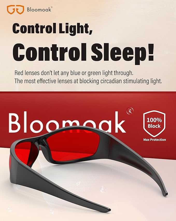 Bloomoak 99% Blue Light Blocking Glasses,Nighttime Sleep,Fully Wraparound Your Eyes with No Leaks for Side Glare/Dry Eyes