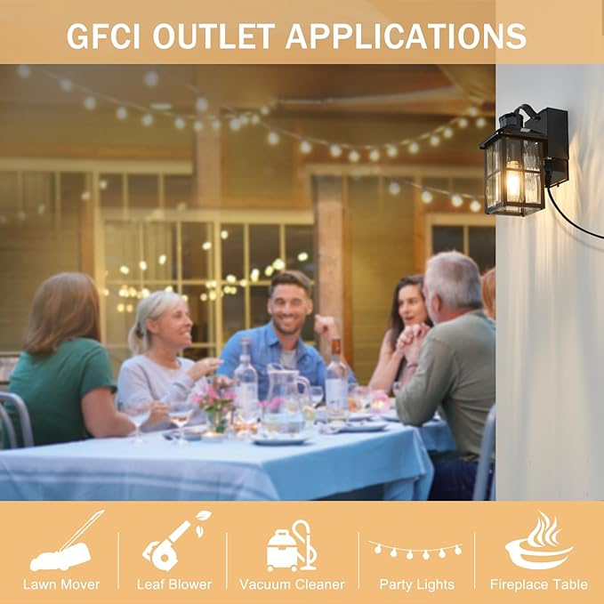 Porch Light with GFCI Outlet with Remote, Dusk to Dawn Outdoor Lighting with Outlet, Upgraded 4 Lighting Modes Motion Sensor Outdoor Lights, Waterproof Outside Lights for House Patio Garage Front Door