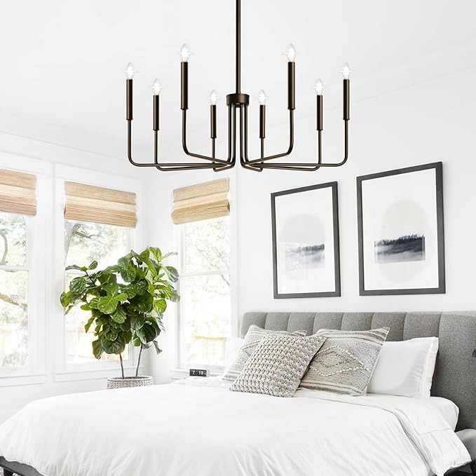 8-Light Farmhouse Chandelier for Dining Room Lighting Fixtures Hanging, Oil-Rubbed Bronze Dining Light Fixtures Industrial Chandelier for Bedroom, Foyer, Hall, Kitchen, Living Room and Entryway