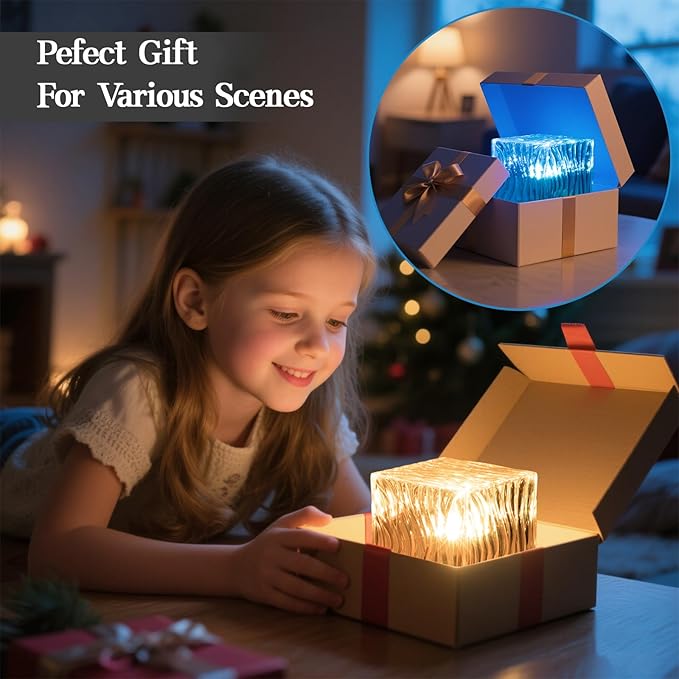 Aurora Glow Lamp, 16 Colors Ocean Wave Projector Cube Light W/Remote, Rechargeable Cordless Northern Lights Wave Cube Light, for Bedroom Kids Room Christmas & Birthdays Decor
