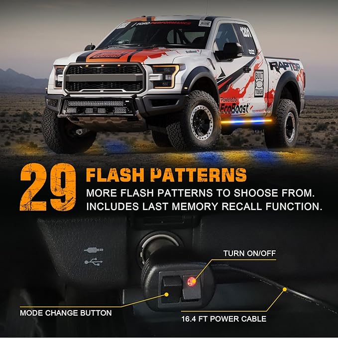 XRIDONSEN 2PCS 60 inch Amber Blue Emergency Lights Strip 720 LED Running Board Strobe Lights Flashing Warning Safety Waterproof Side Step Lights for Trucks Construction Vehicles Pickup SUV Jeep Car