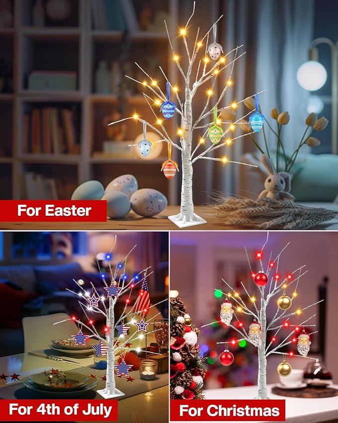Easter Decorations - Smart RGB Birch Tree 2 Pack, 2FT App Remote Control Color Changing Lighted Spirit Tree, Music Sync Timer LED Fairy Light for Home Indoor Tabletop Centerpiece