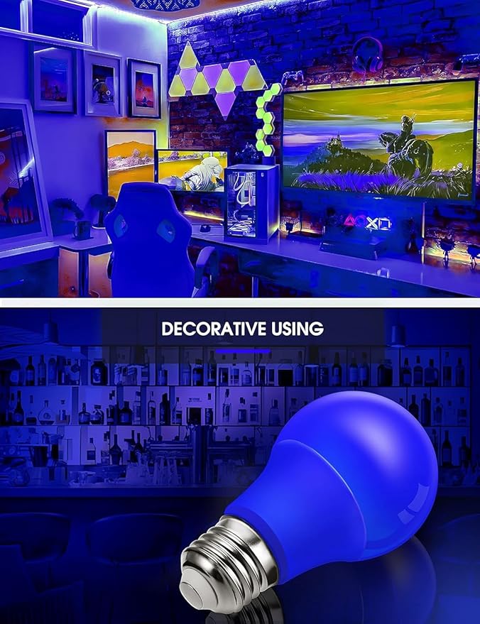 L LOHAS LED Blue Light Bulbs, 9W (60W Equivalent) A19 E26 Base, Non-Dimmable, Vibrant Blue Light for Christmas Indoor Decor, Party, Holiday Lighting, 4 Pack