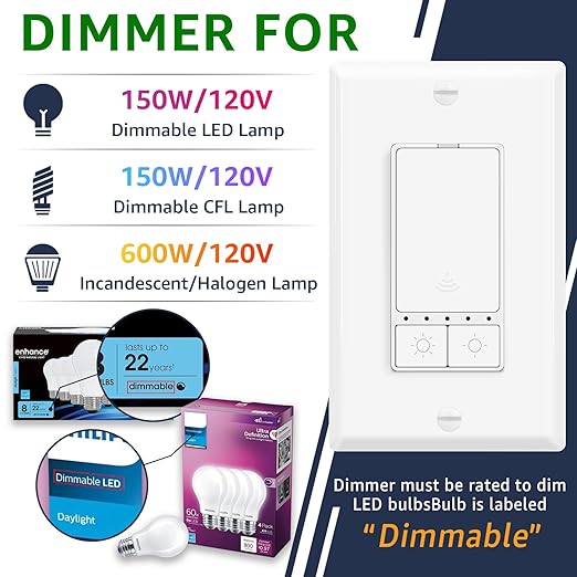 Greencycle Smart Dimmer Switch,20PK Single Pole, Needs Neutral Wire,2.4GHz WiFi Light Switch,Work with Alexa and Google Home, ETL Certified,No Hub Required,for Dimmable 150W LED CFL,600W Incandescent