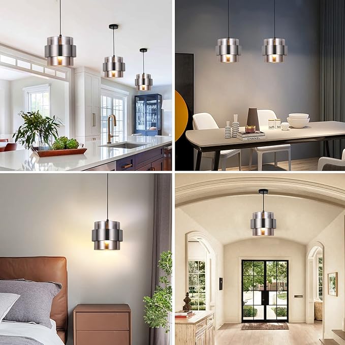 Pendant Lights Kitchen Island Lighting,7 Inch Adjustable Mini Glass Haning Lights for Entrance Aisle Decorative Lighting Fixture for Dining and Bar Table (2 Pack Brushed Nickel)