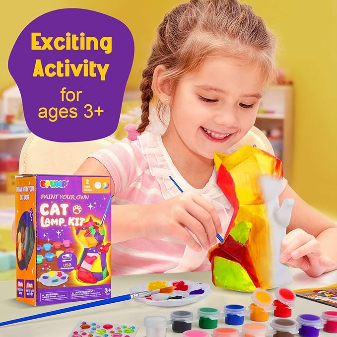 EPUMP Paint Your Own Rechargeable Easter Gifts Cat Lamp Kit with 8 Color Modes - Arts and Crafts for Kids Age 4-8, Art Supplies Birthday Gifts Creative Activities Toys for Boys Girls Ages 3-12