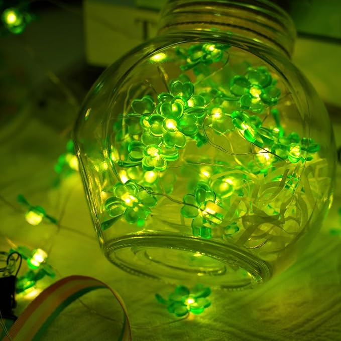 St Patricks Day Decorations Green Shamrocks String Lights 10 ft 30 LEDs Battery Operated, Lucky Clover Fairy Lights, Green Lights for Porch Fireplace Golf cart, St. Patrick's Day Decoration
