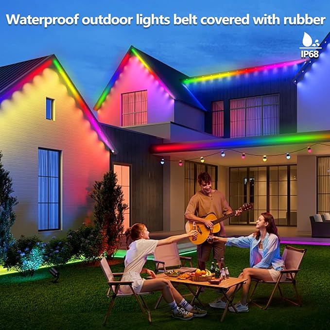50FT Outdoor LED Strip Light Waterproof,IP68 Outside RGB+IC Light Strip with App/Remote Control,Chase Mode,Music Sync Light for Balcony,Deck,Rooftop,Garden,Pool