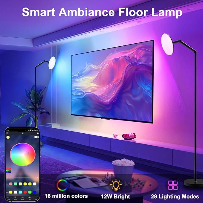 echosari Floor Lamp for Bedroom, Super Bright Torchiere Floor Lamps APP & Remote Control, 67'' Music Sync Tall Standing Lamp for Living Room Office Game Room (RGB & 2700K to 6500K)