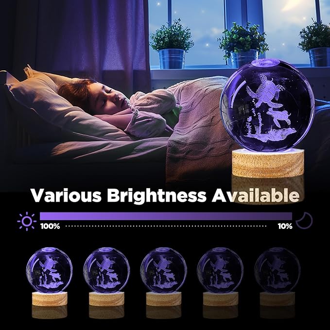 3D Sea Turtle Crystal Ball Night Light with 16 Color LED Wooden Base, Large 3.15 Inch Sea Turtle Glass Ball Lamps with Remote Cool Birthday Christmas Turtle Decor Gifts for Boys Girls Friends