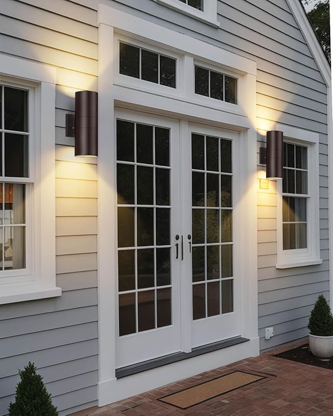 SHIMR Dusk to Dawn Porch Lights Outdoor 2 Pack, Modern Outdoor Lights for House with LED Bulbs, Oil Rubbed Bronze Cylinder Outside Light Fixture Aluminum Outdoor Sconce Exterior Lighting [ETL Listed]