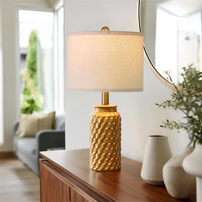 20.5" Gold Modern Ceramic Bedside Lamp Set of 2 for Bedroom Decor Farmhouse Table Lamp for Living Room Office Dorm