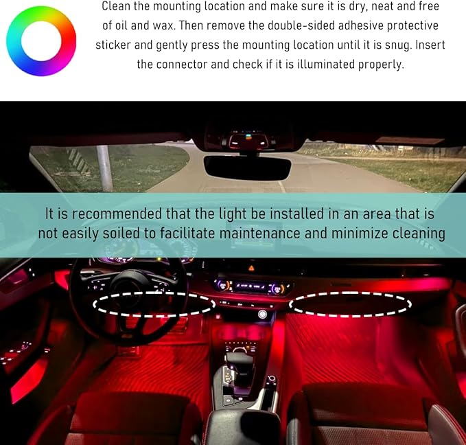 Car LED Strip Light, 24 LED Auto Interior Under Dash Atmosphere Lights with USB Port, Vehicle Decor Lamp Ambient Night Light Strip Lighting Kit, Universal Car Accessories (Red)
