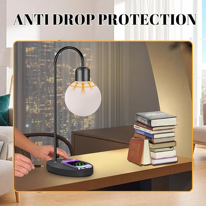 Magnetic Levitating Moon Lamp with Wireless Charging Base, 16M+ Swichable Colors, 3D Printed Floating LED Night Light for Bedroom Decor