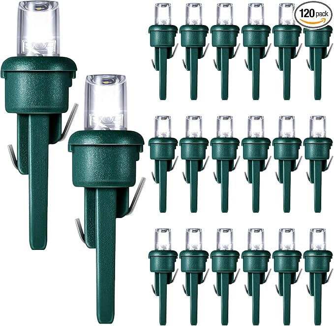 Honoson 120 Count 5 mm LED Halloween Replacement Bulbs Bulk Wide Angle Christmas Light Xmas Tree String Replacement Festival Light Decoration (Green Base with Cold White Bulb)