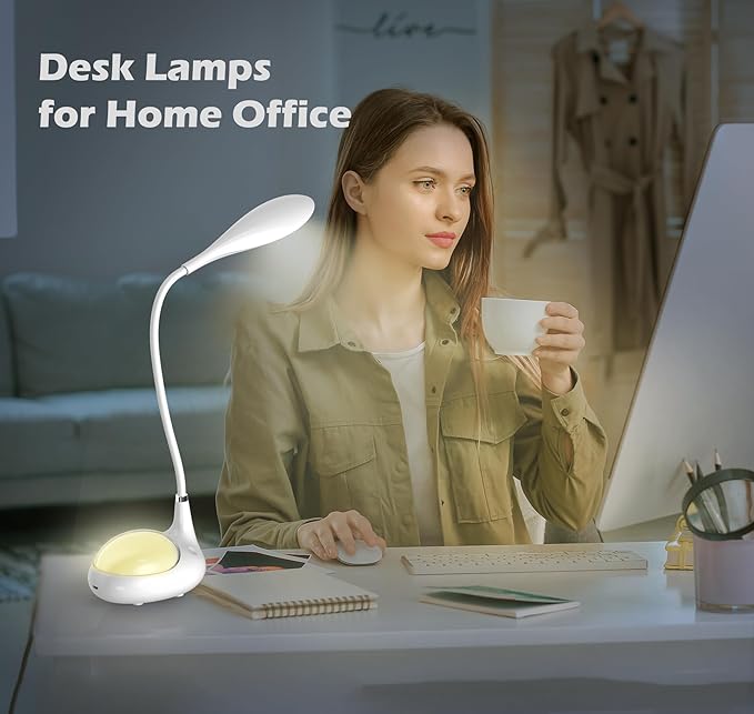 LED Desk Lamp, 2 in 1 Dimmable Reading Lamp, Touch Desk Lamps for Home Office Dorm with 3 Color Modes, Eye-Caring Lamp with USB Port, Gifts for Boys Girls (Blue)