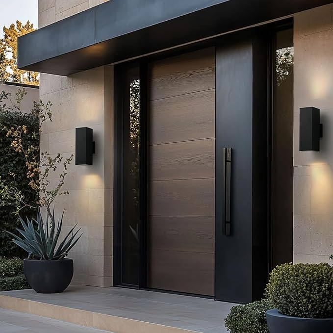 mirrea 14" Modern Outdoor Porch Light Patio Light in 2 Lights with Aluminum Rectangular Tube and Tempered Glass Cover Waterproof Wall Sconce 2 Pack (Oil Rubbed Bronze)
