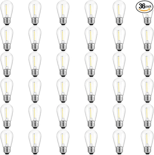 Meconard 36 Pack S14 LED Bulbs for Outdoor String Lights, Shatterproof Replacement Edison Bulbs for Patio String Lights Outdoor Waterproof, Warm White 2200K, Non-Dimmable, E26 Standard Base