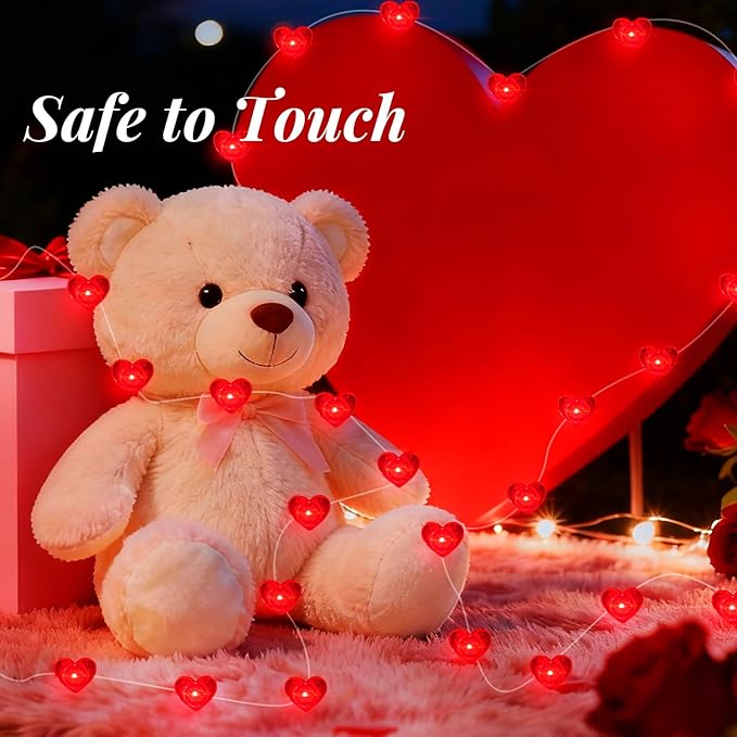 AIKEI 4 Pack Valentines LED Fairy Lights Battery Operated, Red Heart String Lights Waterproof 7 Feet 20 Led Firefly Starry Lighting for Wedding Party Bedroom Table Valentine's Day Decoration