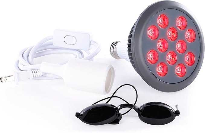 hooga HG24 Red Light Therapy Bulb — 660nm & 850nm Red & Near Infrared Light, 12 Dual-Chip LEDs, Targeted Light Bulb with Base & Braided Power Cord for Home Wellness Routine