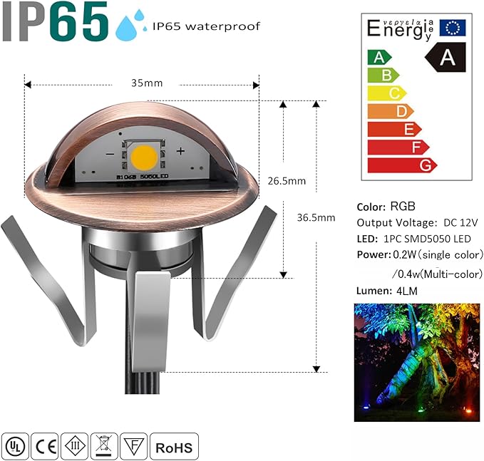 1PCS LED Deck Stair Lighting Kit, Low Voltage Patio Deck Lamp IP65 Φ1.38 Indoor Outdoor Wood RGB Multicolored Recessed Yard Garden Patio Step Landscape Pathway Decor Lights, Bronze(RGB)