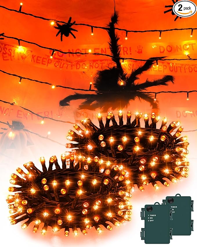 Halloween String Lights Battery Operated, Orange Fariy Lights with Timer Waterproof 9.8ft 30 LED Halloween Decorations for Outdoor Indoor Patio Party Garden Yard Decor 2 Packs