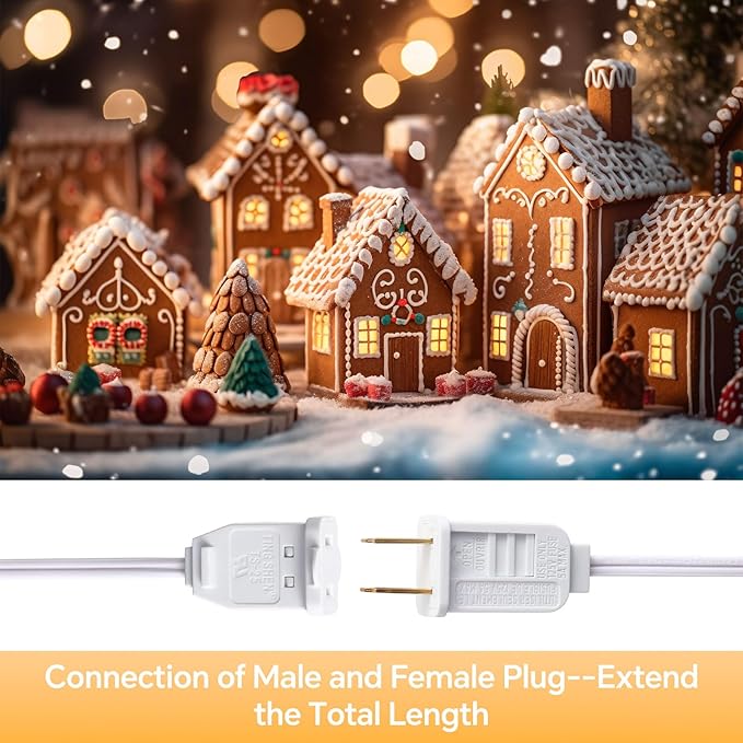 Leelosp 2 Pack Accessory Cord with 18 C7 LED Light Bulb, Christmas Village Houses Light Cord E12 Socket Blow Mold Warm White Bulb with Switch for Christmas Village Trees Crafts Holiday(33 ft)