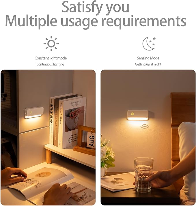 6 Pack Motion Sensor Night Light, Rechargeable Stair Lights Indoor, Warm White Motion Sensor Light Indoor, Battery Operated Night Light for Hallway, Stairway, Bathroom, Bedroom, Kitchen