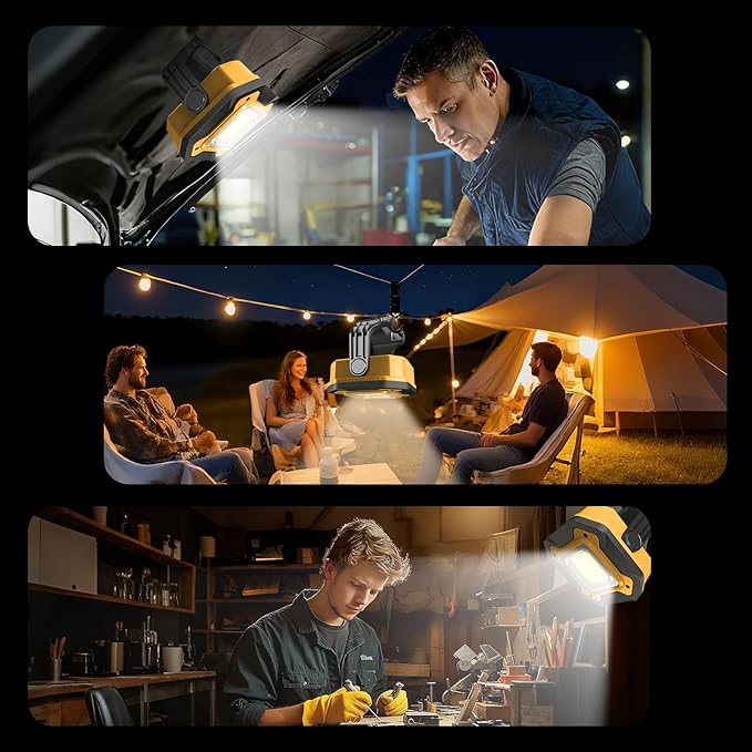 Rechargeable LED Work Light, 6000mAh 16 Hours Long-Lasting Cordless Magnetic Light, IPX5 Waterproof, 360°Rotate Portable Flashlights, Battery Lamp for Car Repair&Camping, Gifts for Men