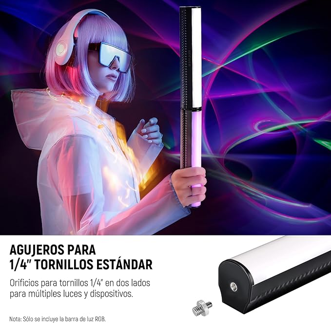 NEEWER RGB Light Wand with APP Control, Magnetic Handheld Photography Video Light Stick,2500K~8500K Dimmable CRI95+ Full Color LED Tube Bar with 2550mAh Battery, 17 Light Scenes for Vlog, TL21C