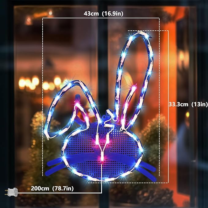 LAMPHOME 17" Lighted Blue Easter Bunny Head Window Silhouette