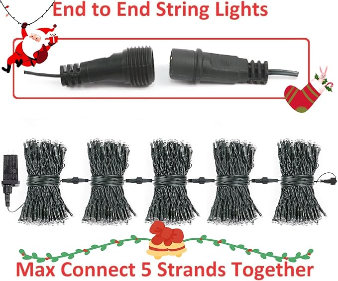 OZS Connectable Red and Green Christmas String Lights, 2Pack Total 164FT 400LED Christmas Lights for Outdoor Indoor, Plug in Tree Lights with 8 Modes, String Lights for Christmas Decorations Holiday