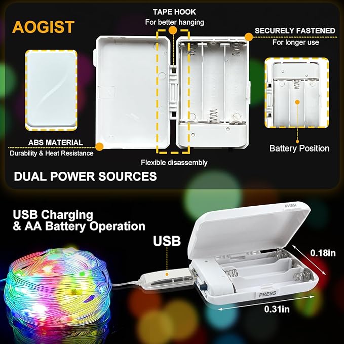 Aogist Color Changing 16ft 50LED Smart Fairy Lights with Music Sync APP Remote Control,USB/Battery Operated Waterproof Timer String Lights for Outdoor Christmas Wedding Bedroom Party Decor