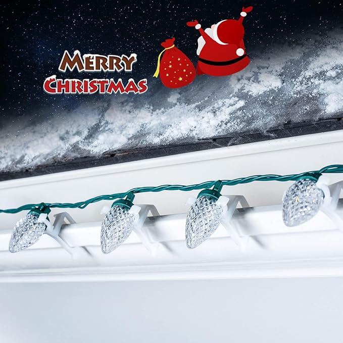 C9 LED Christmas Lights Outdoor, 68 Ft 100 LED C9 String Light with 100 All in One Clips, Connectable Waterproof Christmas Tree Lights for Outside Roofline Backyard Garden Decor, Pure White 2 Pack