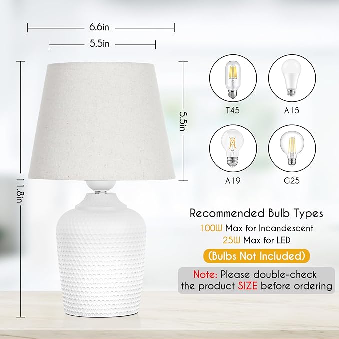 Sucolite Small 11.8'' Table Lamps Set of 2, Bedside Nightstand Lamps for Bedroom Kid’s Room, Cute Desk Lamps with Studded Texture Base for Reading Nursery Living Room Office, White & Beige