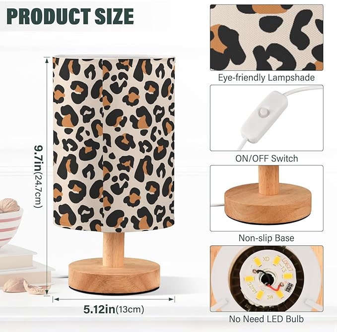 Bedside Table Lamp Leopard Nightstand Lamp with Wood Animal Cheetah Print Desk Lamps for Bedroom Living Room Nursery Office Home Decor