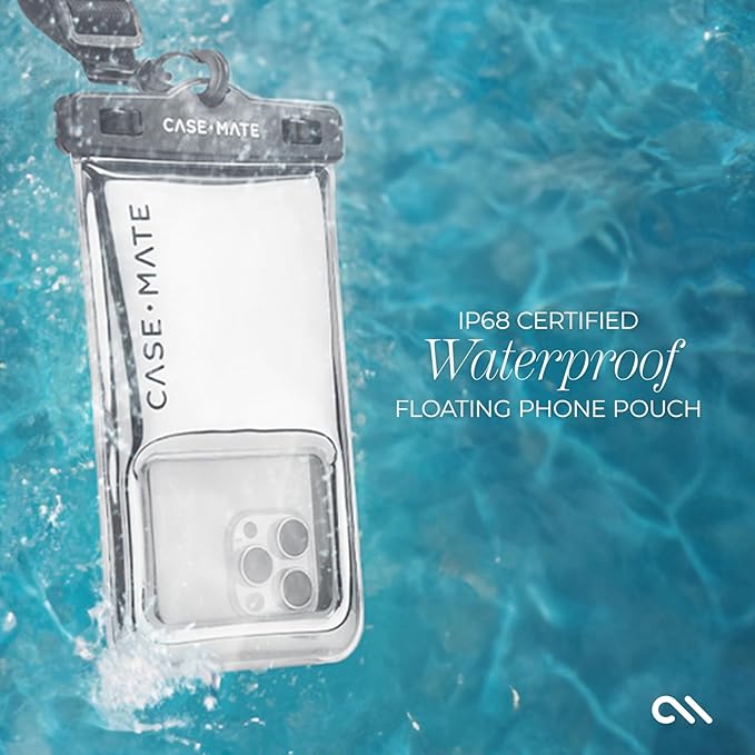 Case-Mate IP68 Waterproof Phone Pouch - Travel Beach Cruise Ship Essentials - Floating Waterproof Phone Case with Crossbody Lanyard for iPhone 17 Pro Max/16 Pro Max/15/14 /13 /S25/S24 - Silver Chrome