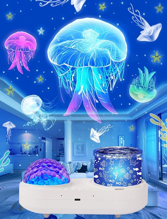 Ocean Wave Projector Night Light for Kids Bedroom - 10 Color Ocean Waves + 6 Films, 360 Rotation Timer for Kids, Baby Girls, Birthday, Christmas, Gifts, Ceiling, Room Decor