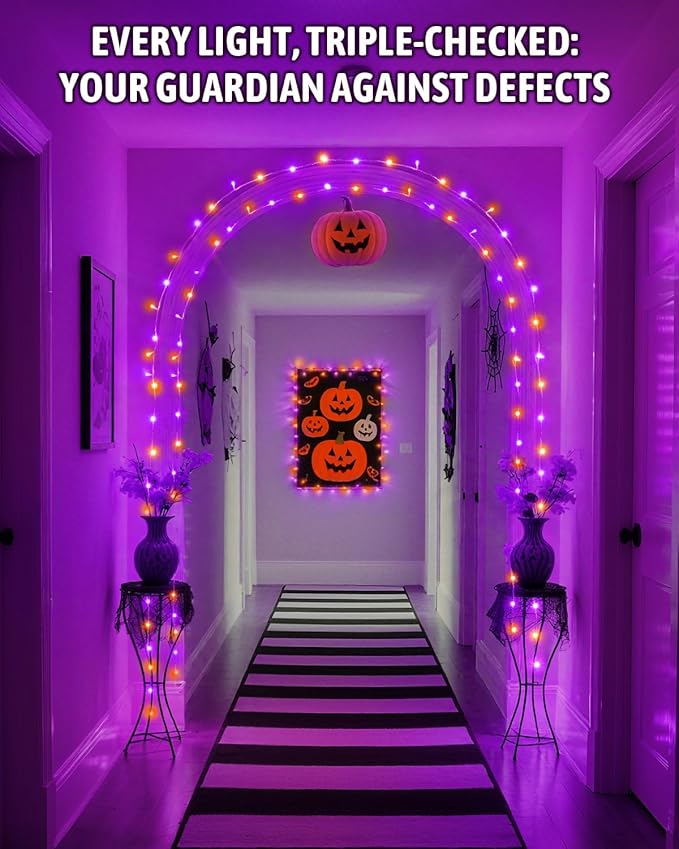Halloween String Lights Battery Operated, Orange and Purple Fairy Lights with Timer Waterproof 16.4ft 50 LED Halloween Decorations for Outdoor Indoor Patio Party Garden Yard Decor 2 Packs