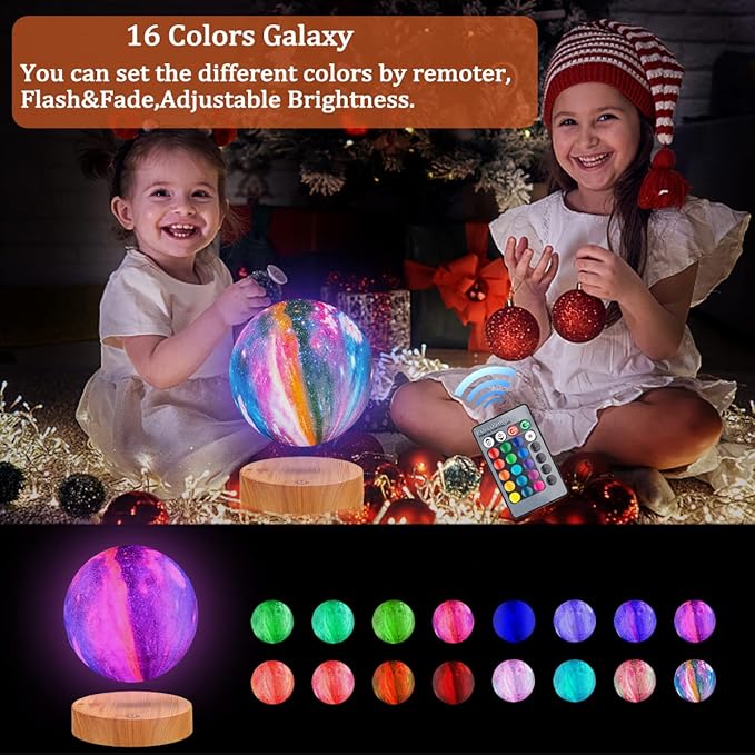 Levitating Galaxy Lamp - Floating Spinning Moon Lamp Rotating Magnetic Levitation 3D Moon Light 16 Colors Modes LED Night Lights for Office Home Room Desk Decor, Unique Gifts