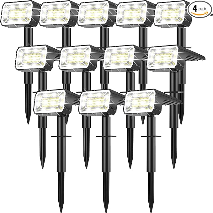 Solar Spot Lights Outdoor Waterproof IP65, [12 Pack/100 LED/4 Modes] 2-in-1 Solar Landscape Spotlights, Auto On/Off Solar Powered Flood Lights for Outside Yard Garden Pathway(Cool White)