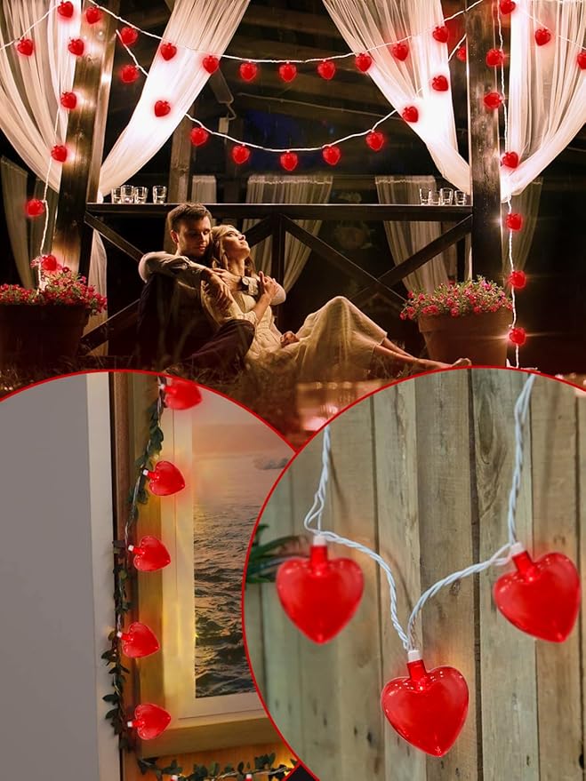 SUNSGNE 8.5Ft Red Heart String Lights, Valentines Lights with 10 LED Red Heart Bulbs for Valentine Mother's Day Wedding Anniversary Party Christmas Decor