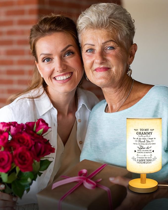 Gifts for Grammy from Grandkids, Grammy Birthday Gifts Fabric Lamp, Birthday Gift for Gramma Table Lamp with Wooden Stand Unique Gramma Gift