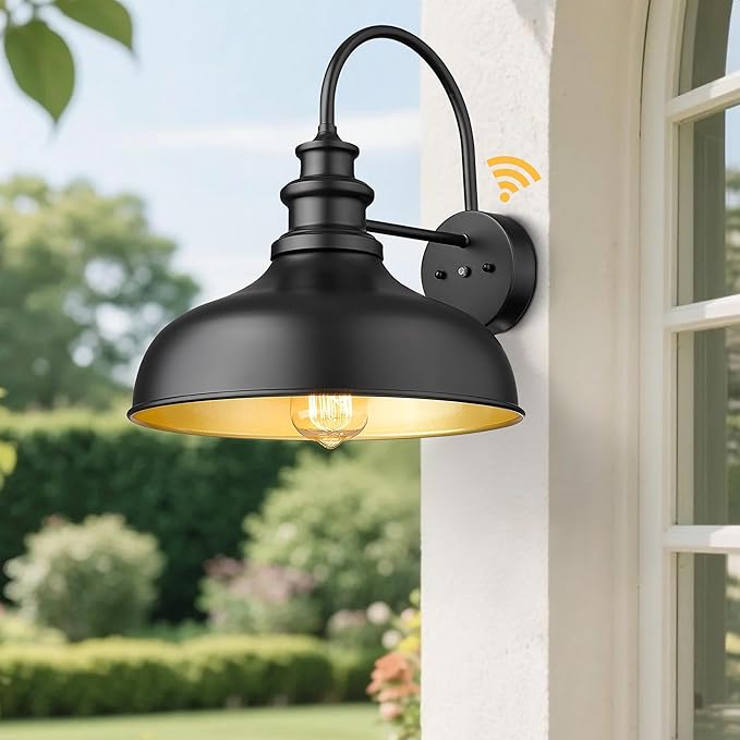 Bestshared Dusk to Dawn Sensor Farmhouse Barn Light, 11.5 Inch Dome Outdoor Barn Light, Outdoor Wall Sconce, Exterior Lighting Fixture, Farmhouse Porch Lights for Front Door(Black, 4 Pack)