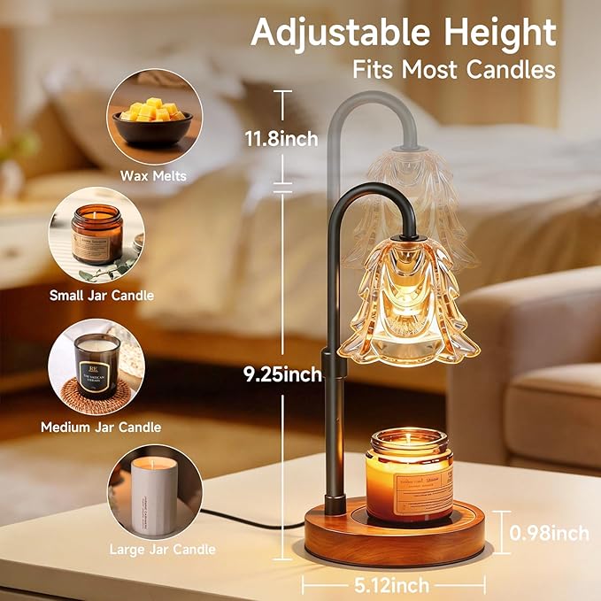 Candle Warmer Lamp Timer Dimmable, Adjustable Brightness&Timer, Smart Candle Melter, Safe&Fast Wax Warmer for Bedroom, Gifts