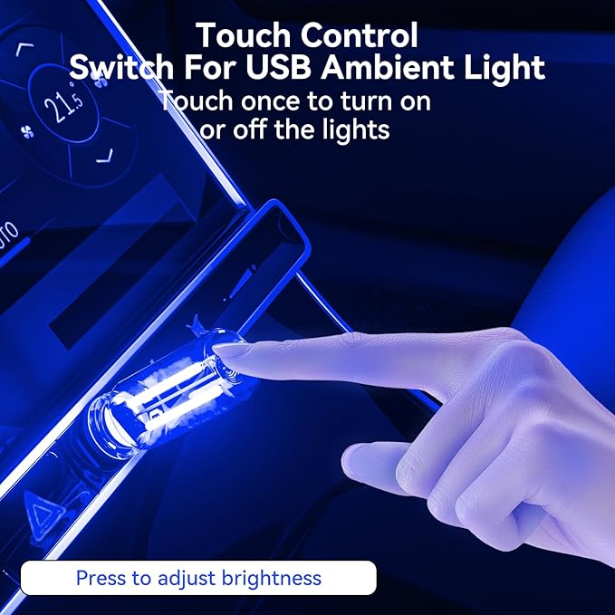 4 PSC USB LED Car Night Light Bulb，Retro Automotive Atmosphere Decor Lamp,Mini Adjustable car Light, Mini Adjustable USB car Light for car, Bedroom, Corridor, Camping, Plug and Play (4 Blue)